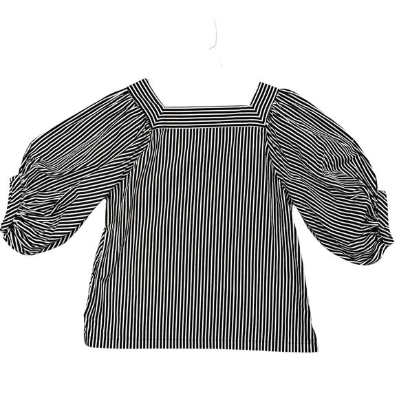 LOFT Boxy Puffy Sleeves Blouse Size Medium Black and White Stripes Square neck - Picture 2 of 6